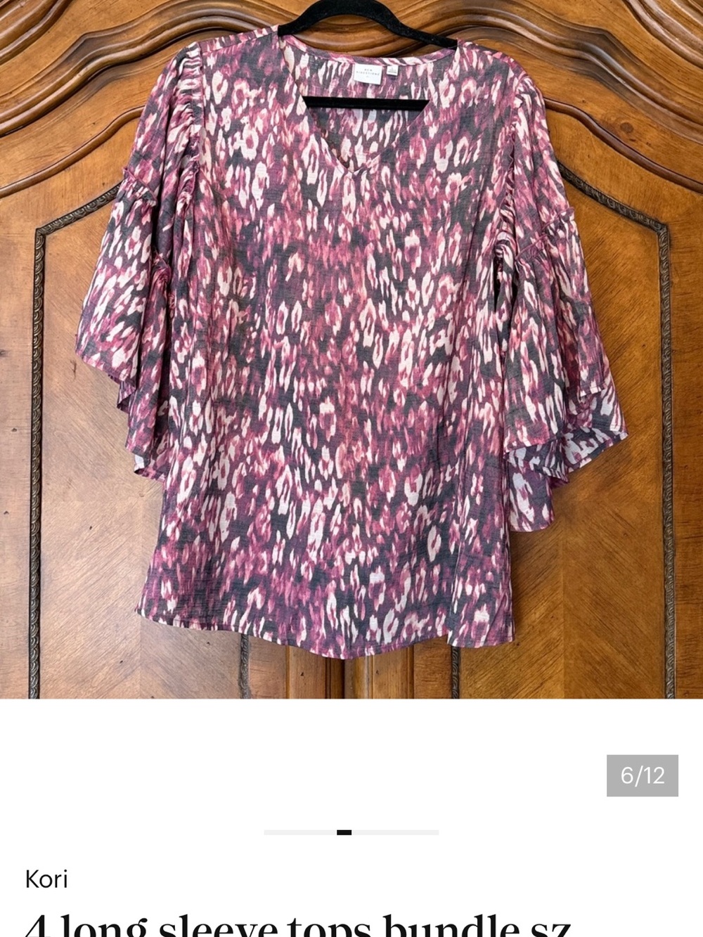 new directions Pink and Gray V-Neck Flutter Sleeve Blouse